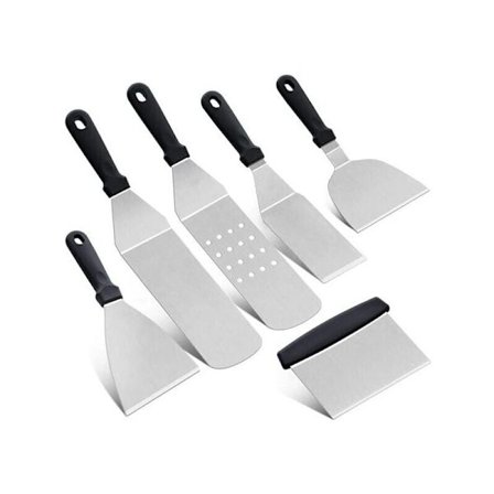BBQ Grill Tools Set, 6-Piece Stainless Steel Griddle Spatula Set, BBQ Spatula, Pancake Turner, Teppanyaki Kit