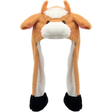 Ruskea lehmähattu ja korvat liikkuvat hyppäävä ponnahdusylä lyödä pehmolelua maatilan eläin loma cosplay pukeutua hauska festivaali Syntymäpäivälahja 