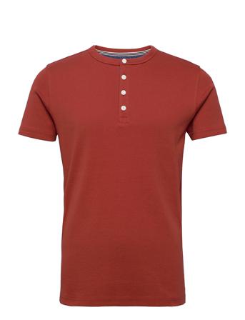 Ribbed Granddad Tee S/S T-shirts Short-sleeved Punainen Lindbergh