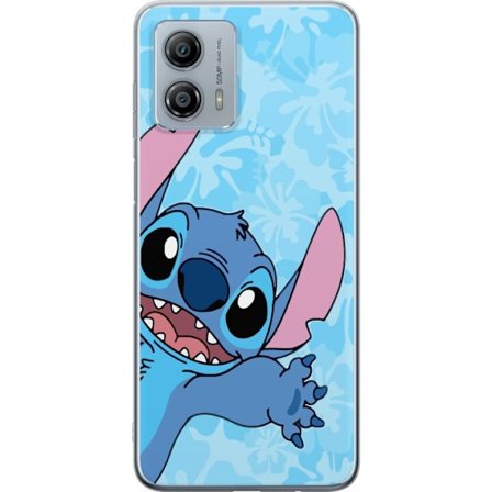 Kompatibelt Mobildeksel til Motorola Moto G53 Leken illustrasjon av Stitch som strekker seg mot kameraet på lyseblå blomstret bakgrunn