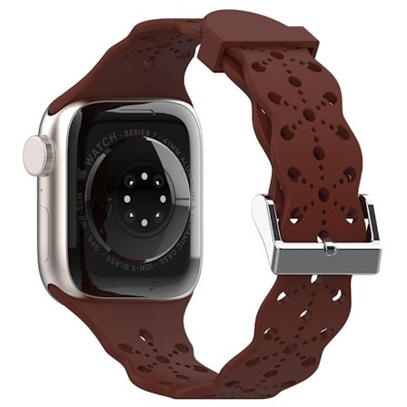 Apple Watch (45 mm) klockarmband i silikon med blommönster - Vinröd