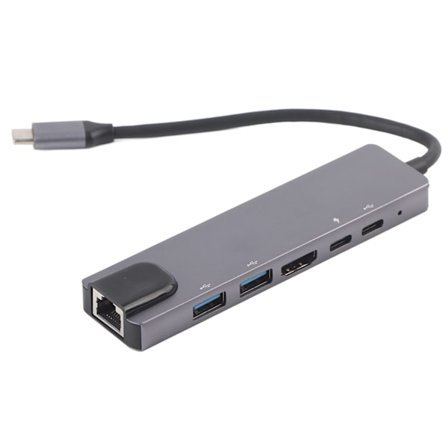 Type C 6 i 1 -keskitin Monitoiminen laajennustelakka USB C - UHD HDTV Ethernet RJ45