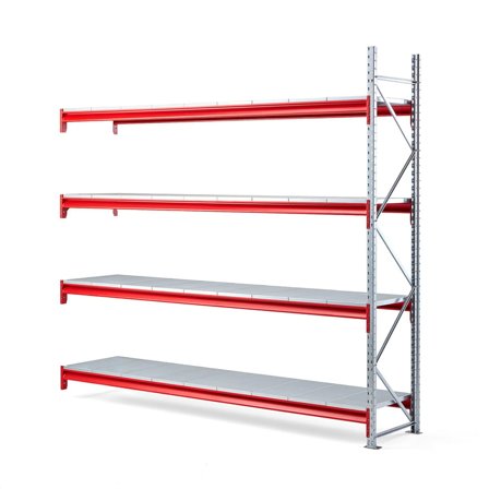 Widespan shelving TOUGH, add-on unit, 2500x2750x600 mm, 4 steel shelves