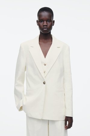 COS Women's Layered Linen Blend Blazer in Beige