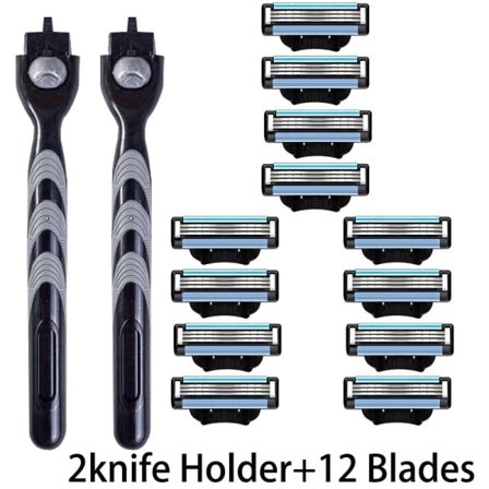 3-lagers rakblad, manuell rakapparat för män i rostfritt stål, retro våt rakapparat, återanvändbar rakhyvel 2 hållare 12 blad