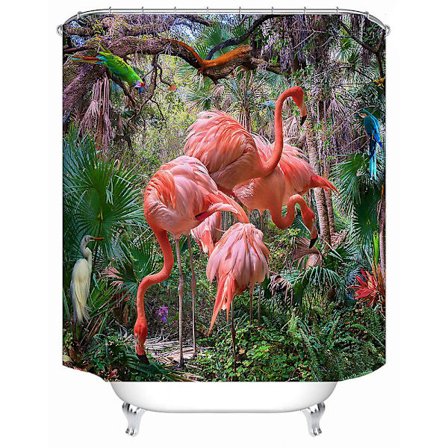 Flamingo Duschdraperi, Vattentätt Duschdraperi i Tyg för Badrum med 12 Plastkrokar - Stil 1