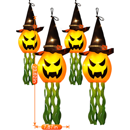 (4 stk.) Halloween Dekorationer Udendørs Dekoration Hængende Oplyste Glødende Græskar Heksehat med 3 Tilstande Oplyst Uhyggelig Orange Halloween 