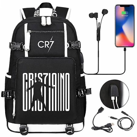 Fotboll Super Stars CR7 Ryggsäck Svart Printe USB Tonåringar Pojkar Flickor Skolväskor Kvinnor Män Resa Casual Vattentät Mochilas