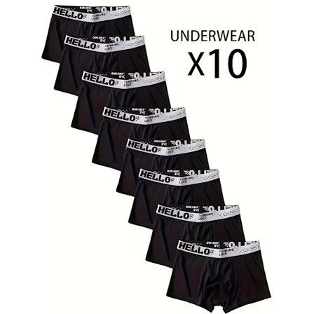 10-pak "Hello" trykte herre boxershorts, komfortabelt sportsundertøj, stilfuldt, åndbart, højelastisk, hurtigtørrende sportsundertøj