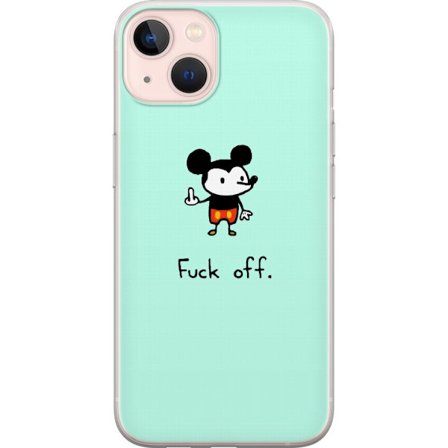 Yhteensopiva Puhelinkuori Apple iPhone 13 mini Provokatiivinen piirretty hiiri kuvaus teksti "fuck off" minimalistisella huumorilla ja kapinallisella