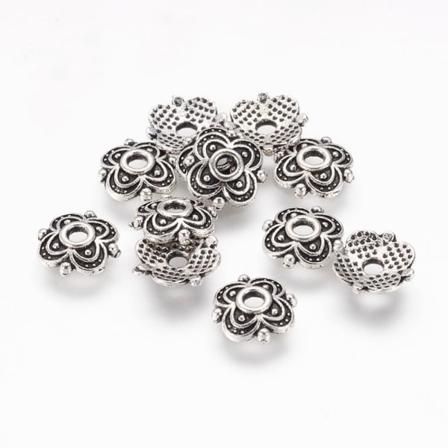 100 st. Nickelfria antik silverpläterade pärlhattar 8x2 mm.