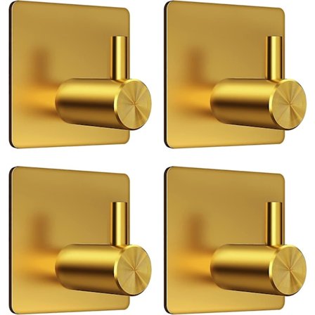 Klæbende kroge, guld selvklæbende håndklædekroge vandtætte brusevæg klæbe kroge heavy duty rustfrit stål badeværelse køkken S
