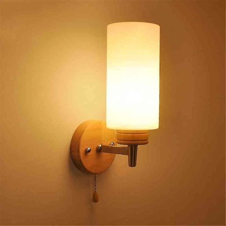 Enkel och cool vägglampa Nordisk träfärg Vägglampa Sänglampa med strömbrytare Vägglampa Dragströmbrytare