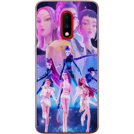 Yhteensopiva Puhelinkuori OnePlus 7 K-pop-inspiroinut tulevaisuutta ennakoiva tyttöryhmä neonvaloissa ja kosmisessa sci-fi-esiintymislavalla
