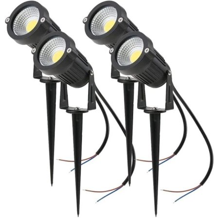 Set med 4 Cob LED-spotlights 5W 220V Justerbara trädgårdsspotlights med spik utomhus trädgård terrassbelysning (Kallvitt)