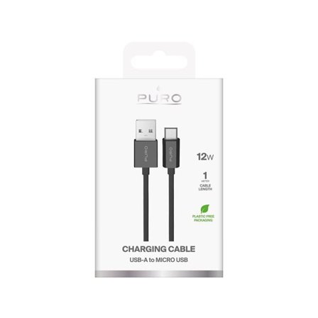 Puro TPE 12W USB-A - microUSB 1m kaapeli - musta