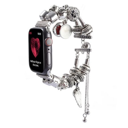 DIY-armband för Apple Watch 45 mm serie 7/8, dam smycke metallarmband med berlocker, iWatch ersättningsarmband