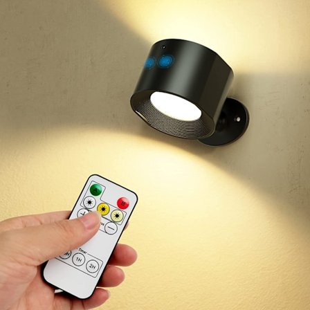 Vägglampa med steglös dimning och 3 färgtemperaturjustering 360° magnetisk rotation stöd touch och fjärrkontroll