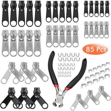 85 stk. erstatningsglidelås, glidelåsreparasjonssett med minitang, glidelåserstatning kompatibel med klær, vesker, jakker, telt, bagasje