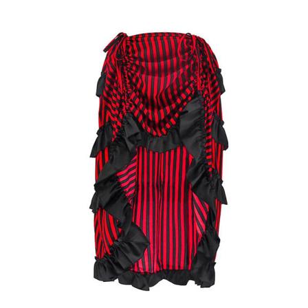 Flerfärgad Lady Gothic Steampunk Pinstripe kjol Rock Gypsy Vintage kostym Front Lace-up Layer Clubwear Outfit Red 01 XXXL