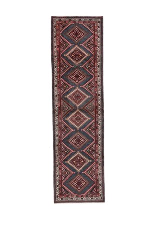 85X316 Tapis D'orient Hamadan De Couloir Noir/Rouge Foncé (Laine, Perse)