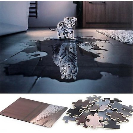 1000 brikker puslespil til voksne, kat med tiger i hjertet, premium genanvendelige materialer og high definition tryk puslespil, familiespil, gaver 