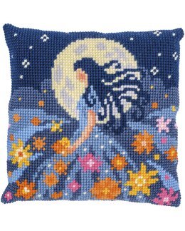 Stickpackung Kissen Mädchen und der Mond - Vervaco