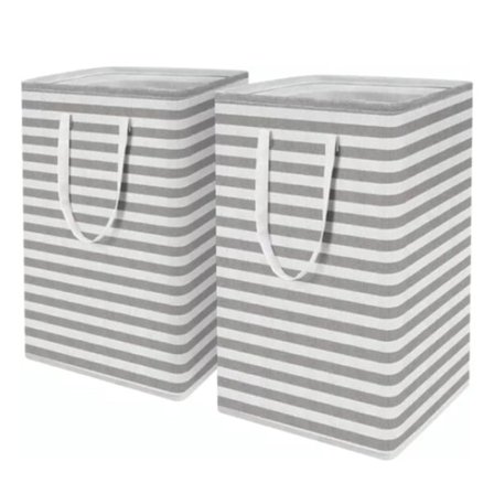 2 stk. Vasketøjskurv Forlænget Håndtag Præcis Syning Sammenklappelig Stof Lærredskurve til Hjemmet