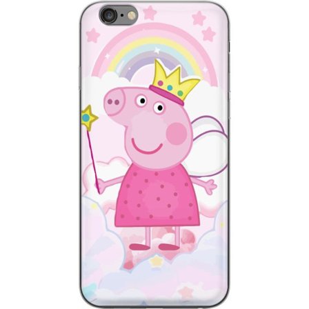 Yhteensopiva Puhelinkuori Apple iPhone 6 Plus Peppa Pig prinsessamotiivi kruunulla, siivillä ja sateenkaarella, satumainen lasten kuvitus pilvitausta