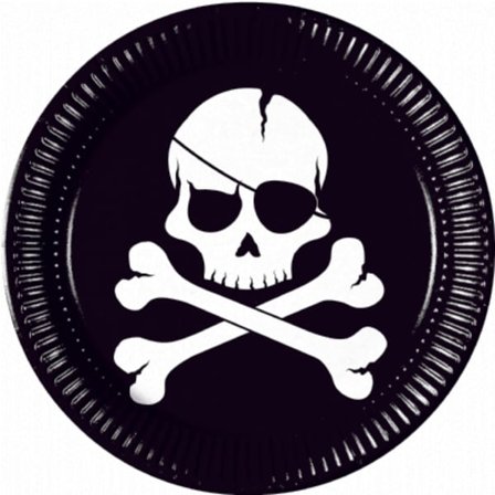 Dödskalle engångstallrikar 23 cm 8 st pirat sjörövare tallrikar