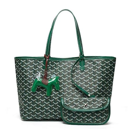 Håndveske for kvinner med hestehode-anheng, tote-veske, 2-delt sett, stor kapasitet, skulderveske - FARGE: Grønn