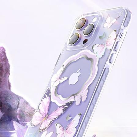 Kingxbar iPhone 14 Plus -kuori Magsafe Butterfly - Pinkki