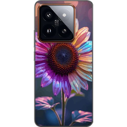 Kompatibelt Mobildeksel til Xiaomi 14 Pro Irideserende blomst med glitrende kronblad i rosa lilla og gull mot myk bokeh bakgrunn