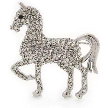 Liten silverfärgad brosch med österrikiska kristaller - 38 mm bred