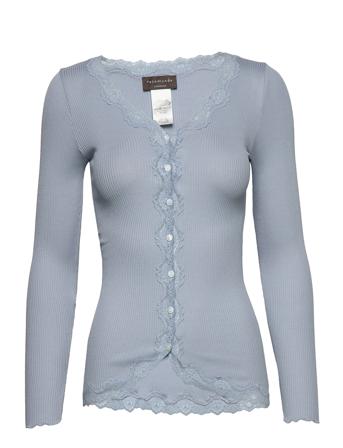 Silk Cardigan W/ Lace Strikket Trøje Cardigan Blå Rosemunde