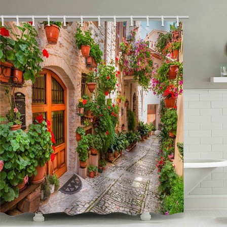 Harvinainen helmi kylpyhuoneen suihkuverho, tiiliseinäkaari, 12 suihkuverhon renkaalla (180x200cm)