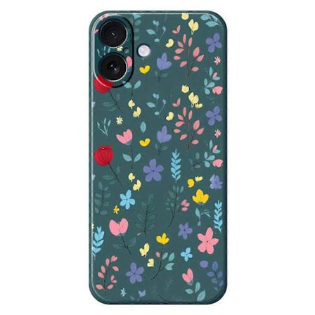 Skall til iPhone 17 Fargerike Blomstergrener Mønstertrykk Rett Kant TPU Telefon Bakside Grønn