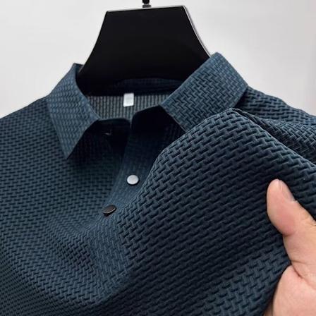 Jacquard Polo Trøje Herre-Kortærmet T-Shirt 2024 Sommer Mode Mærke Hvid Lapel Åndbar Mesh Mænd 'S Halv-Ærmet Topbeklædning Blue 2L