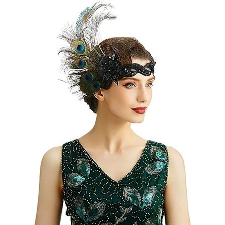 Flapper Pannband Peacock Feather Headpiece Gatsby Accessories