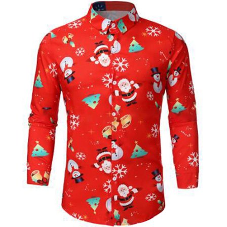 Herre juleskjorte med julemandsprint, rød