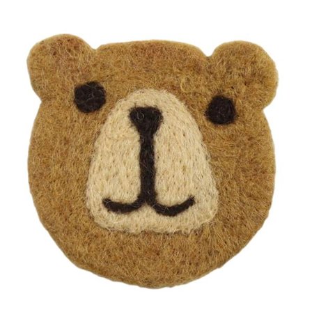 Søt og myk bjørneull-filtkork, isolert, sklisikker, dekorativ drikkekork for kaffe, brun, fri størrelse