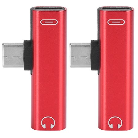 2-i-1 Typ C till 3,5 mm Ljudkabel och Laddaradapter 2-pack Röd