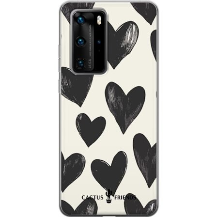 Kompatibelt Mobildeksel til Huawei Huawei P40 Pro Cactus and Friends - Bold Black Love Pattern