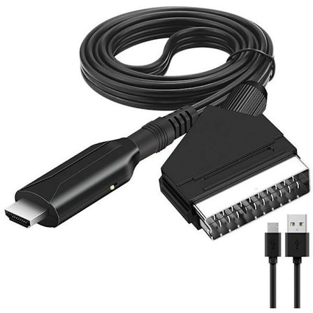 Scart til HDMI-adapter, Scart til HDMI-konverter med HDMI-kabel, Scart til Hdmi-konverter, for Full HD TV 720P/1080P, Lydvideo for Sky Blu-Ray DVD P