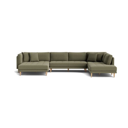 Cali U-sofa, Venstrevendt, Nordic Grøn, 374x220x76cm - Dobbelt Chaiselong Sofa med Bøgetræsben & 4 Pyntepuder - Perfekt Hygge Sofa