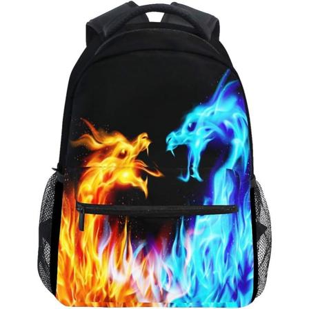 Punainen sininen Fire Dragon koululaukku teinitytöille, hirviöeläin vedenpitävä collegematkatietokone kannettava reppu miehille ja naisille