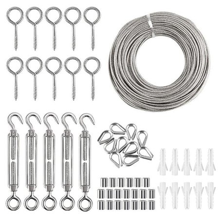 Wire Rope Kit, Havekabelspænder i Have Stål, Rustfrit Stål Reb Hængende Kit, 30m Nylon Belagt Rustfrit Stål Wire
