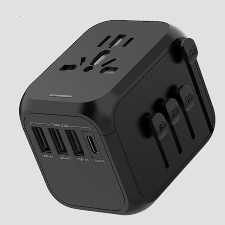 - Universal World Adapter - Levereras med CE-certifiering - Universal för 150 länder / Viktig reseadapter - USB-C - 3 USB-A - Resekontakt Wo...
