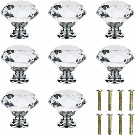 30mm møbelknott, krystallmøbelknott, 8 stk skuffeknott