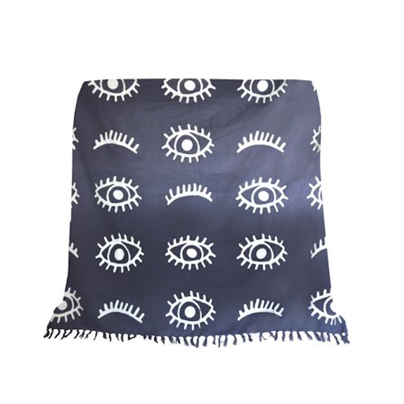 Harmaa puuvillainen torkkupeitto, 130x170cm, sininen/valkoinen